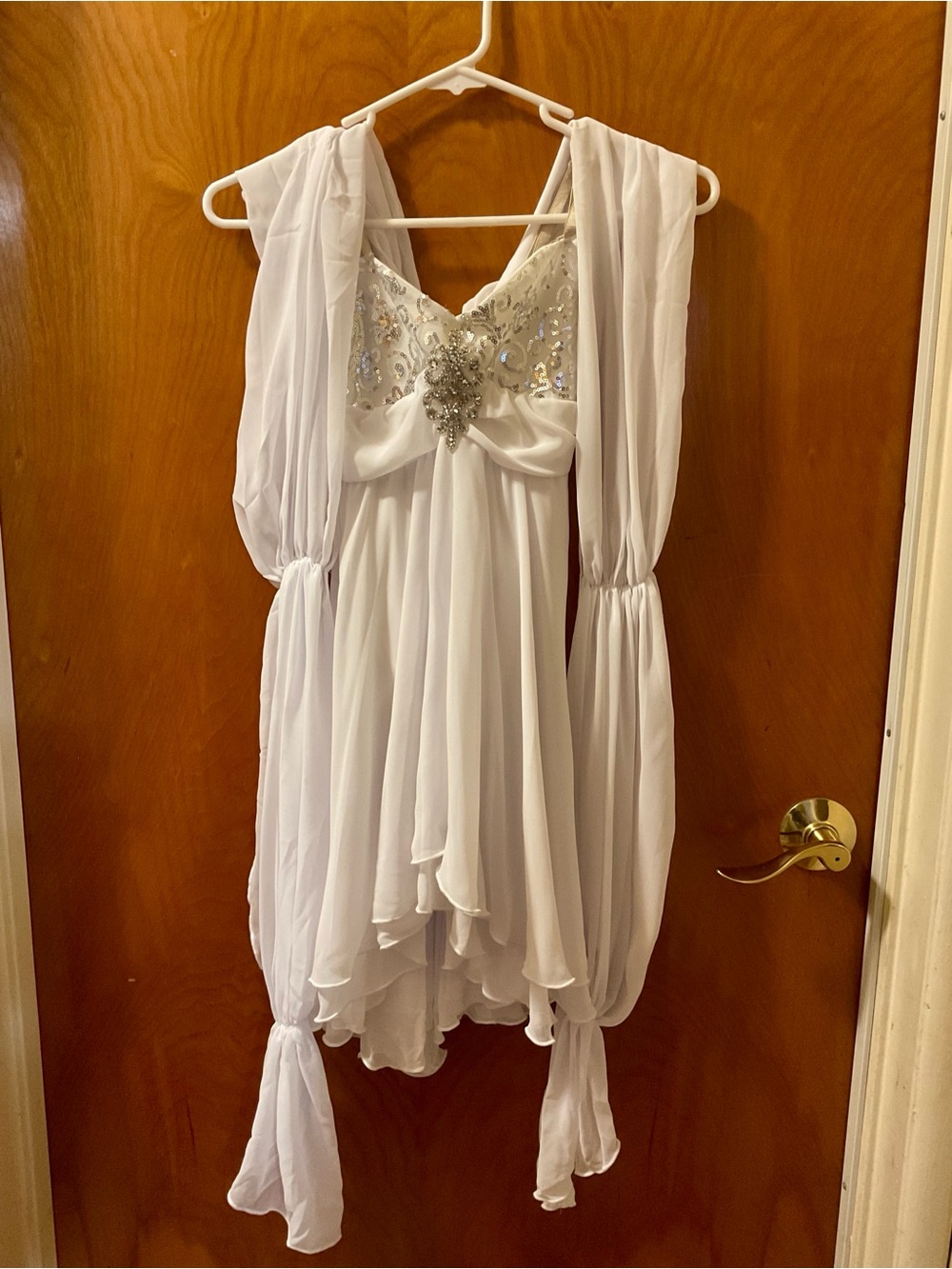 White Sequin Lyrical Dance Costume with Detachable Sleeves